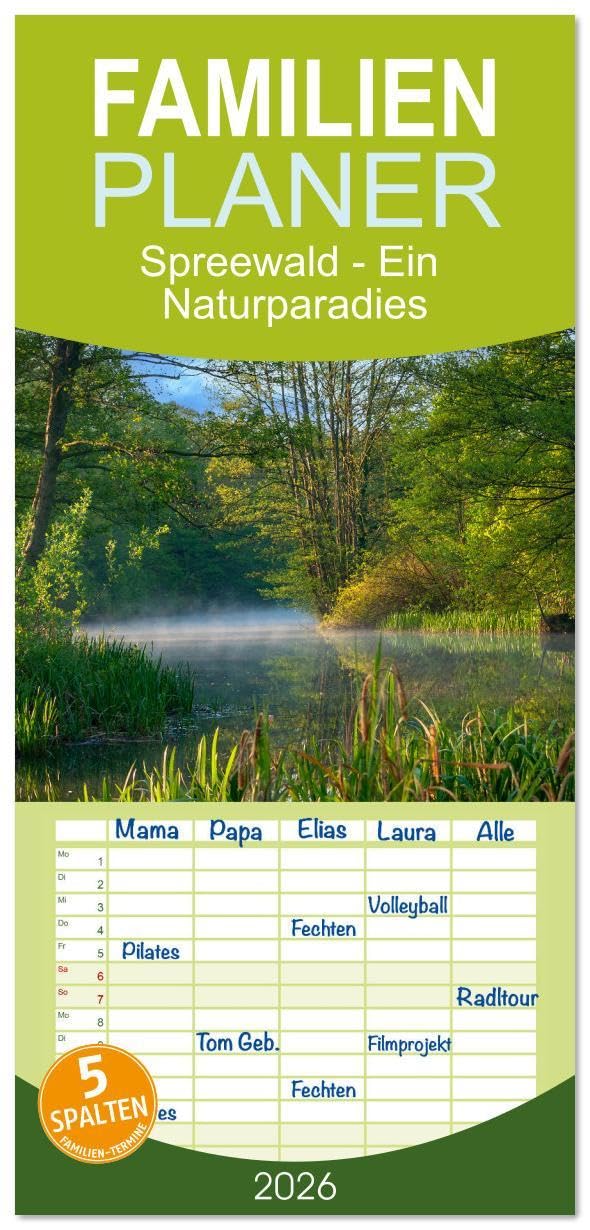 Familienplaner 2026 - Spreewald - Ein Naturparadies mit 5 Spalten (Wandkalender, 21 x 45 cm) CALVENDO: Erleben Sie ein Paradies in Brandenburg. (CALVENDO Orte) Calendars