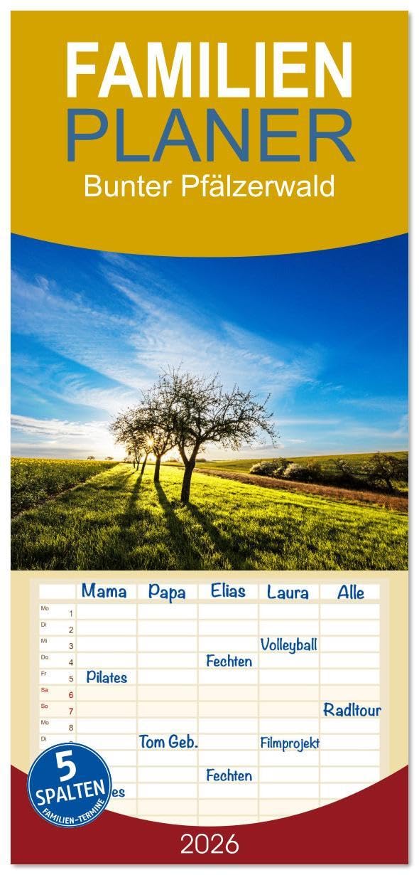 Familienplaner 2026 - Bunter Pfälzerwald mit 5 Spalten (Wandkalender, 21 x 45 cm) CALVENDO: Entdecke die farbenfrohe Vielfalt des Pfälzerwaldes – Natur pur im Wandel der Jahreszeiten (CALVENDO Natur) Film, Art & Culture