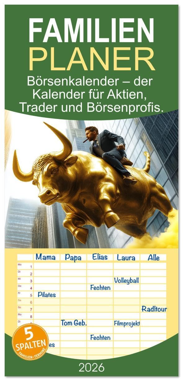 Familienplaner 2026 - Börsenkalender – der Kalender für Aktien, Trader und Börsenprofis. mit 5 Spalten (Wandkalender, 21 x 45 cm) CALVENDO: ... inspirieren jeden Monat. (CALVENDO Hobbys) Business, Finance & Career