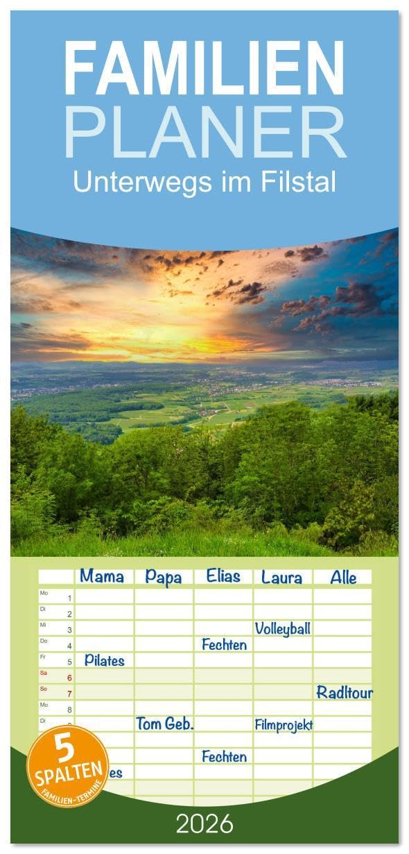 Familienplaner 2026 - Unterwegs im Filstal mit 5 Spalten (Wandkalender, 21 x 45 cm) CALVENDO: Eine vielseitige Kulturlandschaft (CALVENDO Orte) Calendars