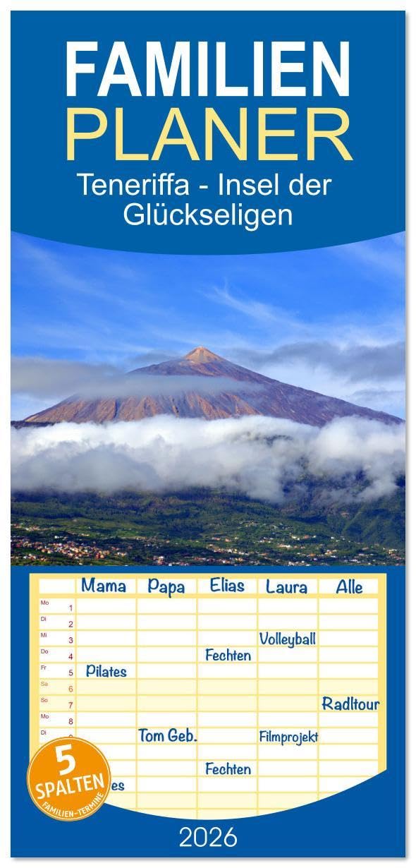 Familienplaner 2026 - Teneriffa - Insel der Glückseligen mit 5 Spalten (Wandkalender, 21 x 45 cm) CALVENDO: Traumhafte Bilder einer faszinierenden Insel (CALVENDO Orte) Leisure, Home & Garden
