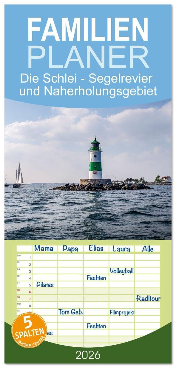 Familienplaner 2026 - Die Schlei - Segelrevier und Naherholungsgebiet mit 5 Spalten (Wandkalender, 21 x 45 cm) CALVENDO: Impressionen vom Ostseefjord ... und malerischen Landschaften. (CALVENDO Orte) Leisure, Home & Garden