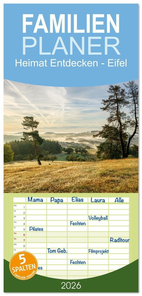 Familienplaner 2026 - Heimat Entdecken - Eifel mit 5 Spalten (Wandkalender, 21 x 45 cm) CALVENDO: Eifel - das ist die Symbiose aus vom Vulkanismus ... Einfach faszinierend. (CALVENDO Orte) Film, Art & Culture