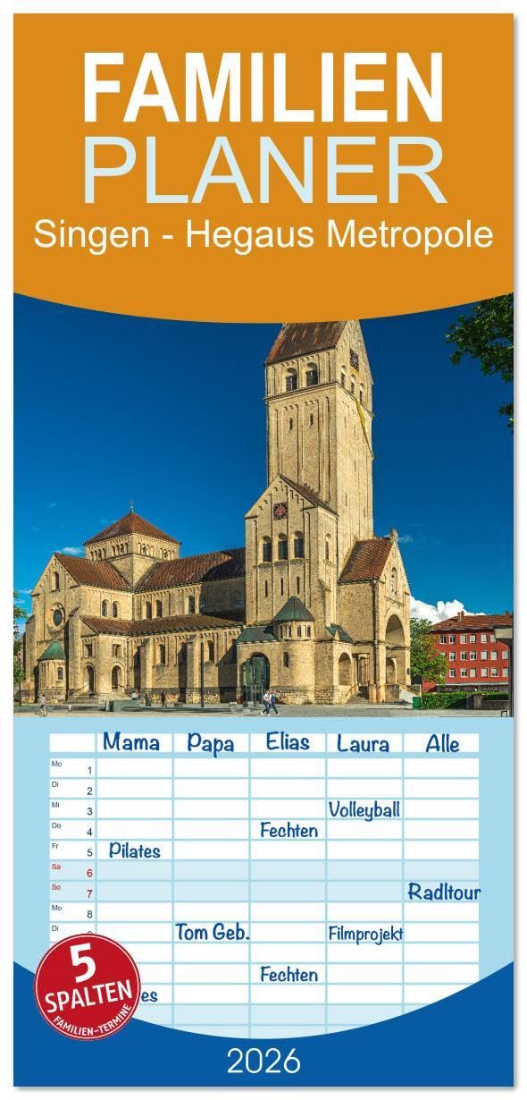 Familienplaner 2026 - Singen - Hegaus Metropole mit 5 Spalten (Wandkalender, 21 x 45 cm) CALVENDO: Singen - pulsierende Stadt am Fuße des Berges Hohentwiel (CALVENDO Orte) Leisure, Home & Garden