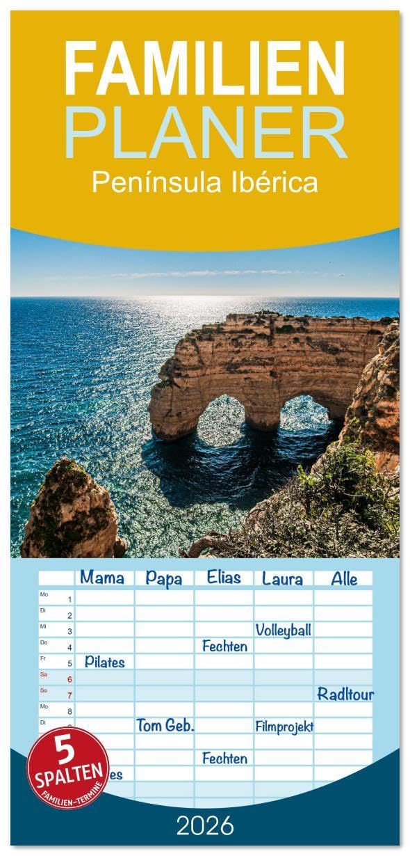 Familienplaner 2026 - Península Ibérica mit 5 Spalten (Wandkalender, 21 x 45 cm) CALVENDO: Mit dem Wohnmobil durch Spanien und Portugal - eine Rundreise (CALVENDO Orte) Leisure, Home & Garden