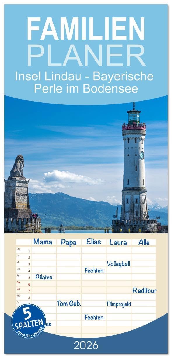 Familienplaner 2026 - Insel Lindau - Bayerische Perle im Bodensee mit 5 Spalten (Wandkalender, 21 x 45 cm) CALVENDO: Lindau - Malerische Inselstadt (CALVENDO Orte) Leisure, Home & Garden