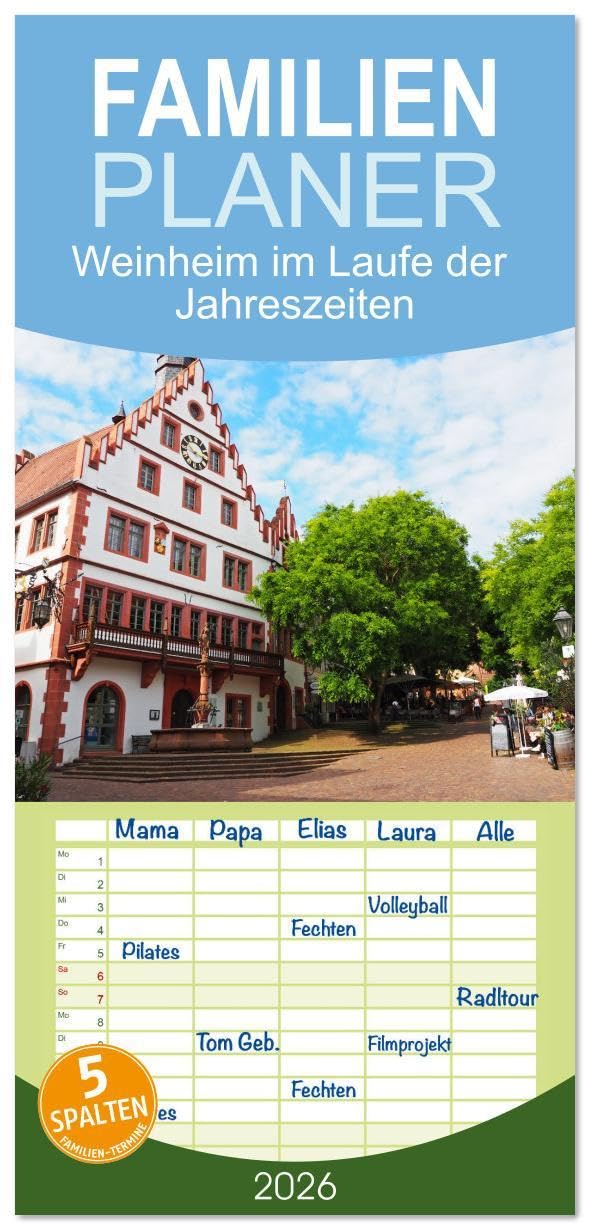 Familienplaner 2026 - Weinheim im Laufe der Jahreszeiten mit 5 Spalten (Wandkalender, 21 x 45 cm) CALVENDO: Die Stadt Weinheim an der Bergstraße ... und wunderschöner Natur. (CALVENDO Orte) Leisure, Home & Garden