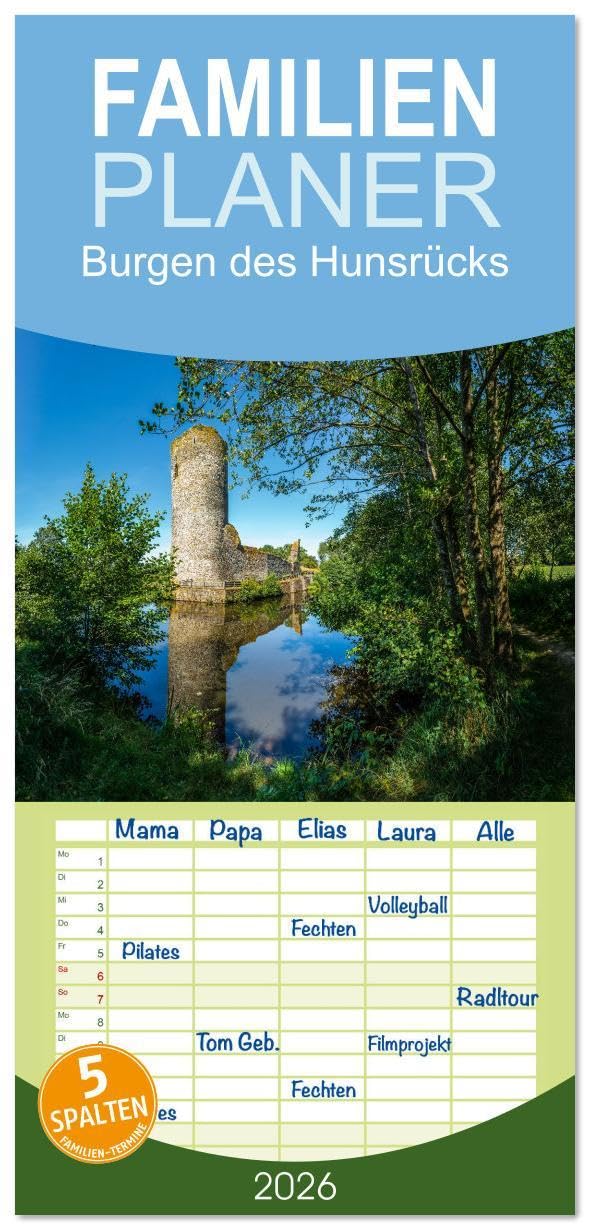 Familienplaner 2026 - Burgen des Hunsrücks mit 5 Spalten (Wandkalender, 21 x 45 cm) CALVENDO: Kleiner fotografischer Querschnitt durch die historisch bedeutsamen Burgen des Hunsrücks (CALVENDO Orte) Business & Technology