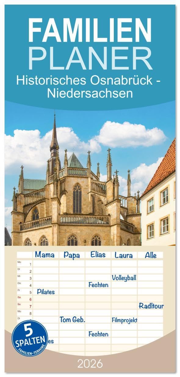 Familienplaner 2026 - Historisches Osnabrück - Niedersachsen mit 5 Spalten (Wandkalender, 21 x 45 cm) CALVENDO: Erleben Sie die historische Schönheit ... Bildern präsentiert. (CALVENDO Orte) Calendars