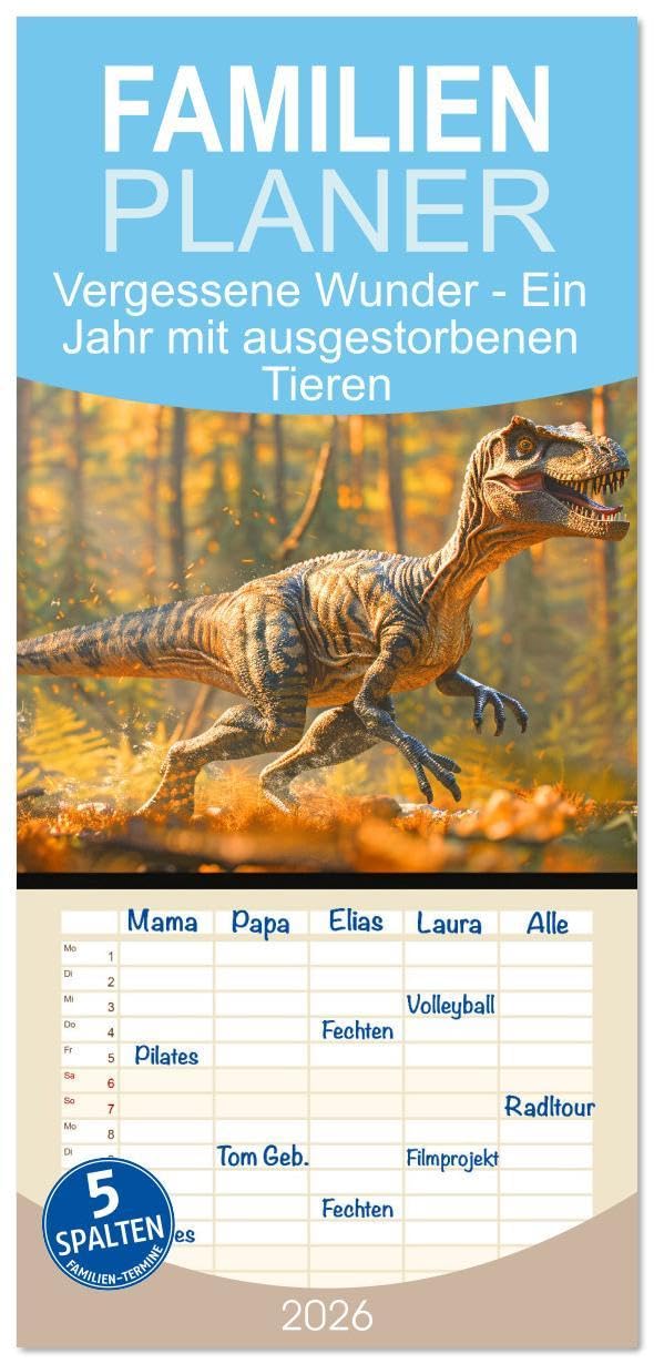 Familienplaner 2026 - Vergessene Wunder - Ein Jahr mit ausgestorbenen Tieren mit 5 Spalten (Wandkalender, 21 x 45 cm) CALVENDO: Erlebe die ... natürlichen Umgebung zeigt. (CALVENDO Tiere) Leisure, Home & Garden