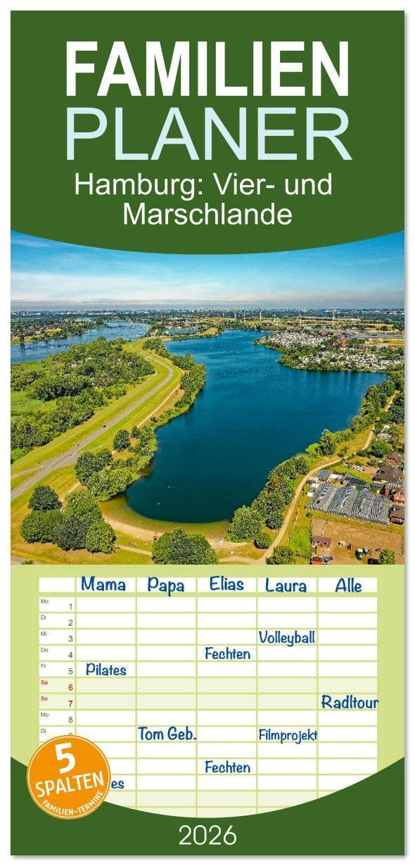 Familienplaner 2026 - Hamburg: Vier- und Marschlande mit 5 Spalten (Wandkalender, 21 x 45 cm) CALVENDO: Landschaft in den Elbgniederungen der Hansestadt Hamburg (CALVENDO Orte) Lifestyle