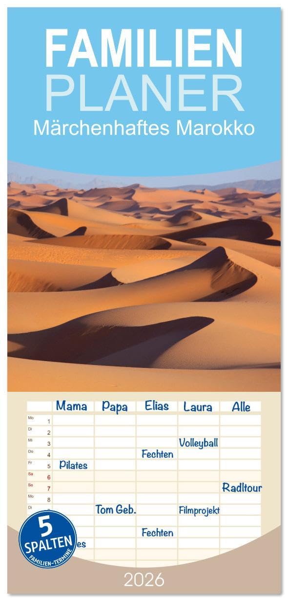 Familienplaner 2026 - Märchenhaftes Marokko mit 5 Spalten (Wandkalender, 21 x 45 cm) CALVENDO: Erleben Sie die faszinierende Vielfalt Marokkos in ... des Atlasgebirges verzaubern (CALVENDO Orte) Leisure, Home & Garden