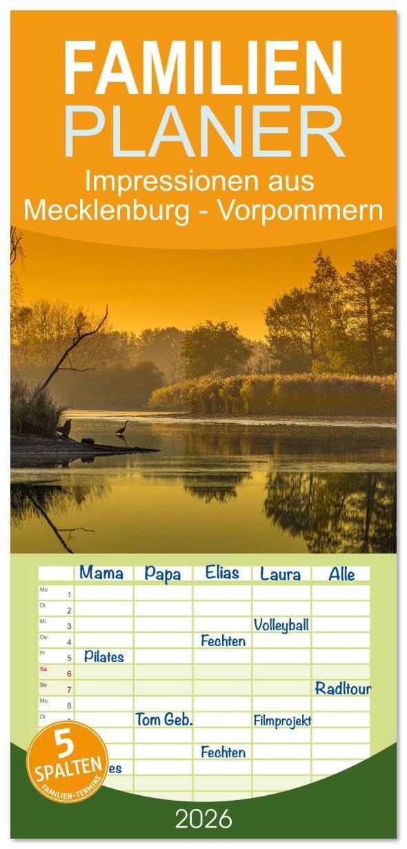 Familienplaner 2026 - Impressionen aus Mecklenburg - Vorpommern mit 5 Spalten (Wandkalender, 21 x 45 cm) CALVENDO: Eine Bildreise durch die Jahreszeiten in Mecklenburg-Vorpommern (CALVENDO Natur) Film, Art & Culture