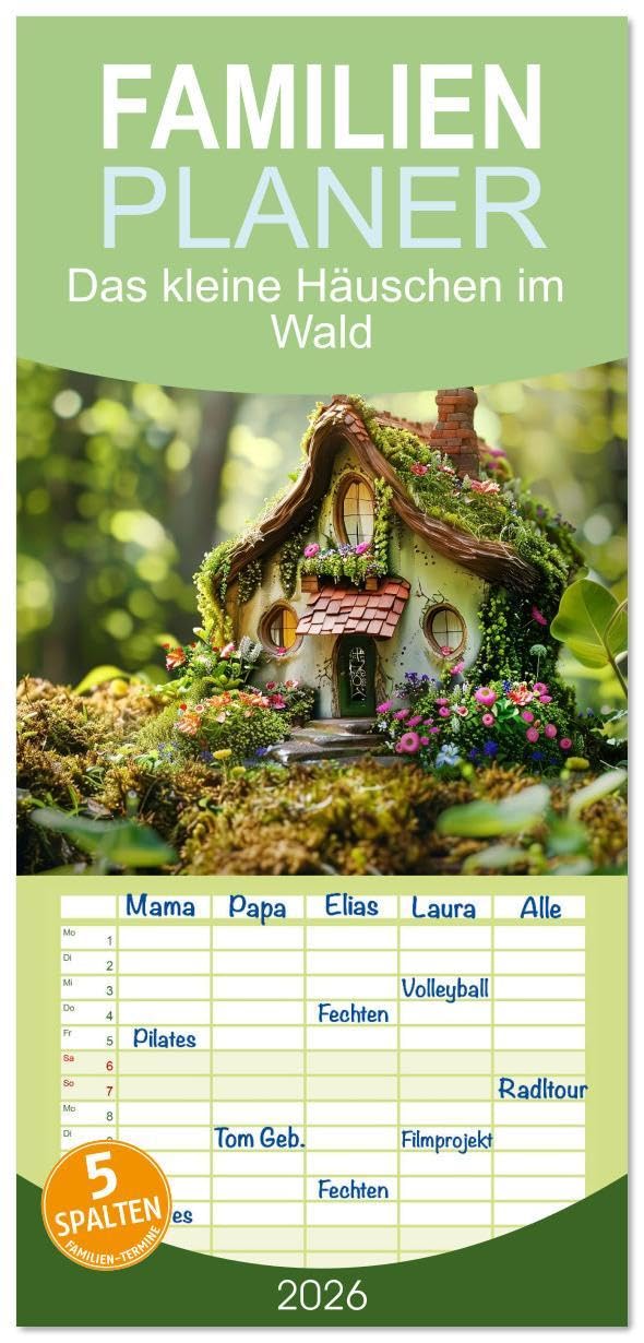 Familienplaner 2026 - Das kleine Häuschen im Wald mit 5 Spalten (Wandkalender, 21 x 45 cm) CALVENDO: Naturverbunden und magisch Film, Art & Culture