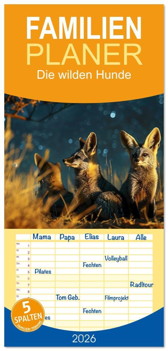 Familienplaner 2026 - Die wilden Hunde mit 5 Spalten (Wandkalender, 21 x 45 cm) CALVENDO: Mit einem Herzen so frei wie der Wind (CALVENDO Tiere) Film, Art & Culture