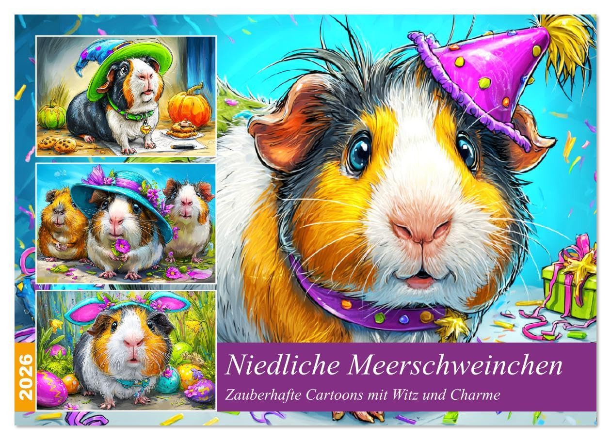 Niedliche Meerschweinchen. Zauberhafte Cartoons mit Witz und Charme (Wandkalender 2026 DIN A3 quer), CALVENDO Monatskalender: Ein liebevoll ... mit süßen Meerschweinchen (CALVENDO Tiere) Living & Furnishing