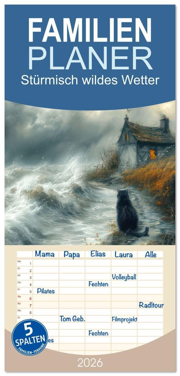 Familienplaner 2026 - Stürmisch wildes Wetter mit 5 Spalten (Wandkalender, 21 x 45 cm) CALVENDO: Meereslandschaften bei Sturmwetter (CALVENDO Natur) Natural Sciences