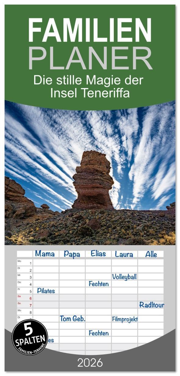 Familienplaner 2026 - Die stille Magie der Insel Teneriffa mit 5 Spalten (Wandkalender, 21 x 45 cm) CALVENDO: Wundervolle Aufnahmen einzigartiger Perspektiven der Insel Teneriffa (CALVENDO Natur) Photography