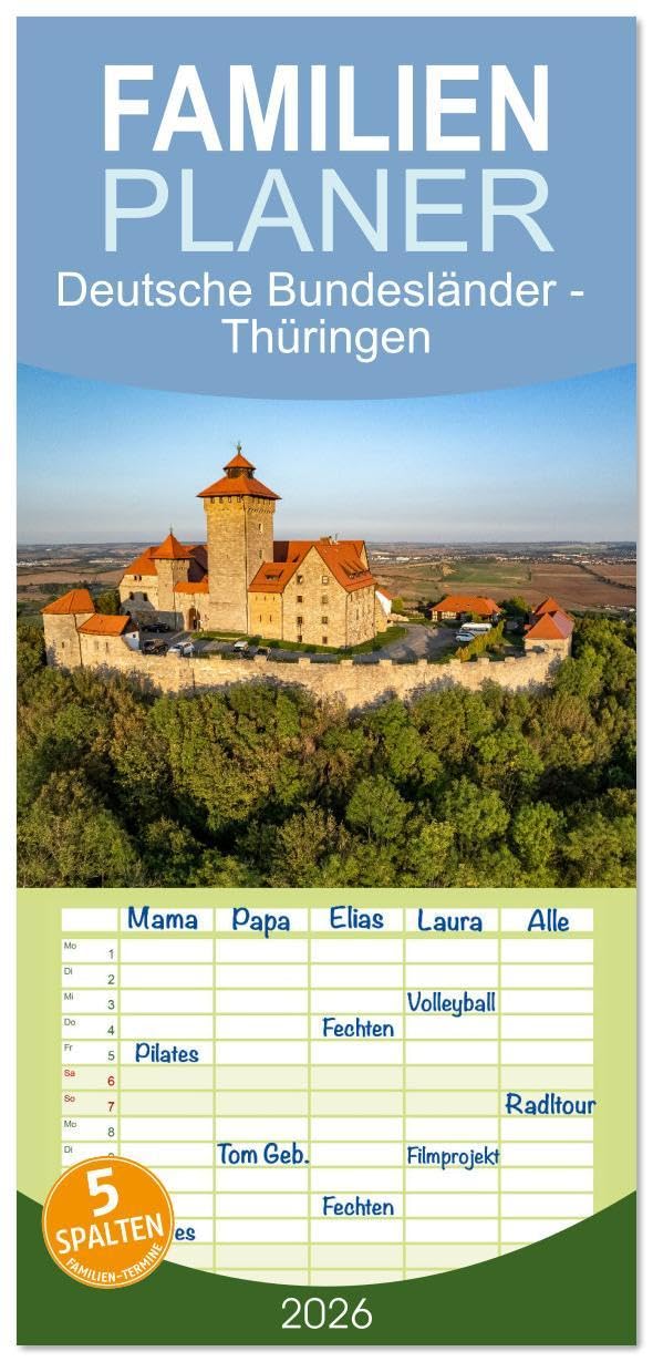 Familienplaner 2026 - Deutsche Bundesländer - Thüringen mit 5 Spalten (Wandkalender, 21 x 45 cm) CALVENDO: 12 Monate mit einigen der schönsten ... Bundesland Thüringen. (CALVENDO Orte) Leisure, Home & Garden