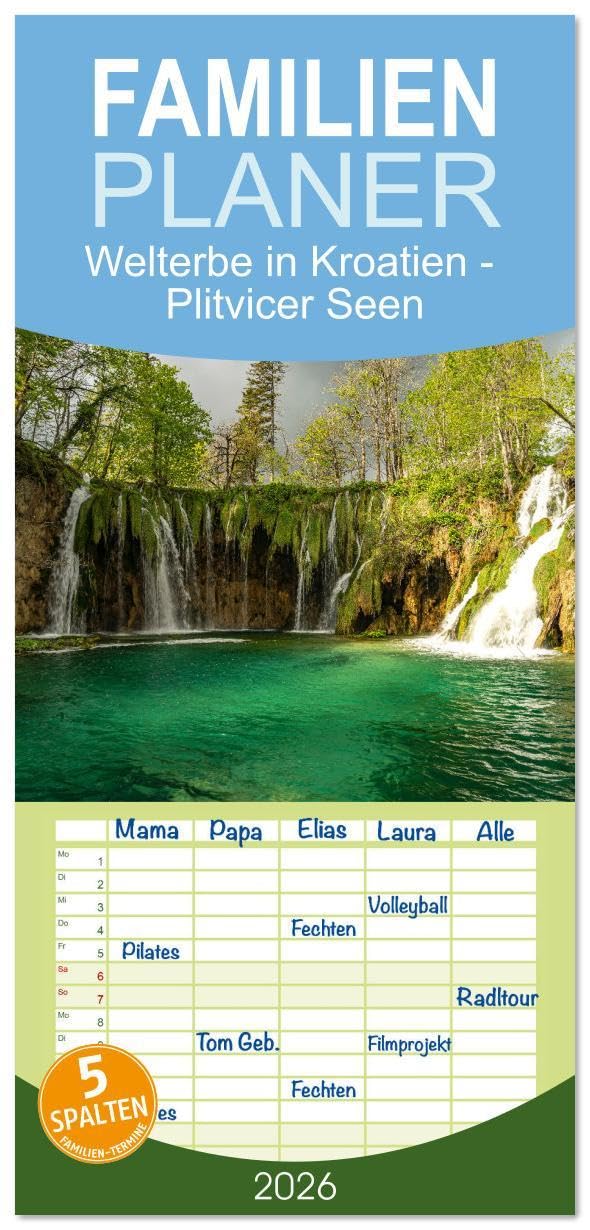 Familienplaner 2026 - Welterbe in Kroatien - Plitvicer Seen mit 5 Spalten (Wandkalender, 21 x 45 cm) CALVENDO: 12 Monate mit der wunderbaren ... Plitvicer Seen in Kroatien (CALVENDO Orte) Leisure, Home & Garden