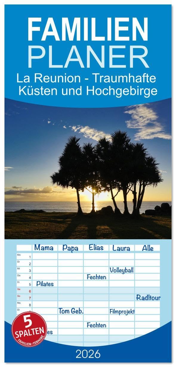 Familienplaner 2026 - La Reunion - Traumhafte Küsten und Hochgebirge mit 5 Spalten (Wandkalender, 21 x 45 cm) CALVENDO: Strände, Küsten und Bergwelt ... im Indischen Ozean. (CALVENDO Natur) Leisure, Home & Garden