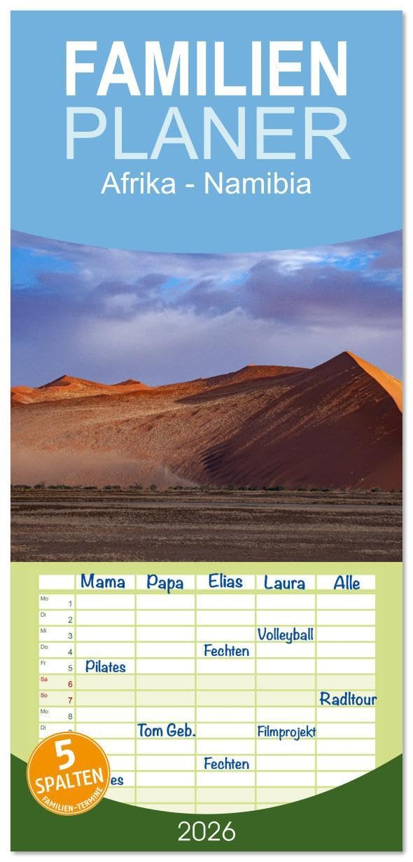 Familienplaner 2026 - Afrika - Namibia mit 5 Spalten (Wandkalender, 21 x 45 cm) CALVENDO: 12 Monate mit der atemberaubenden Natur Namibias im Süden Afrikas (CALVENDO Orte) Leisure, Home & Garden