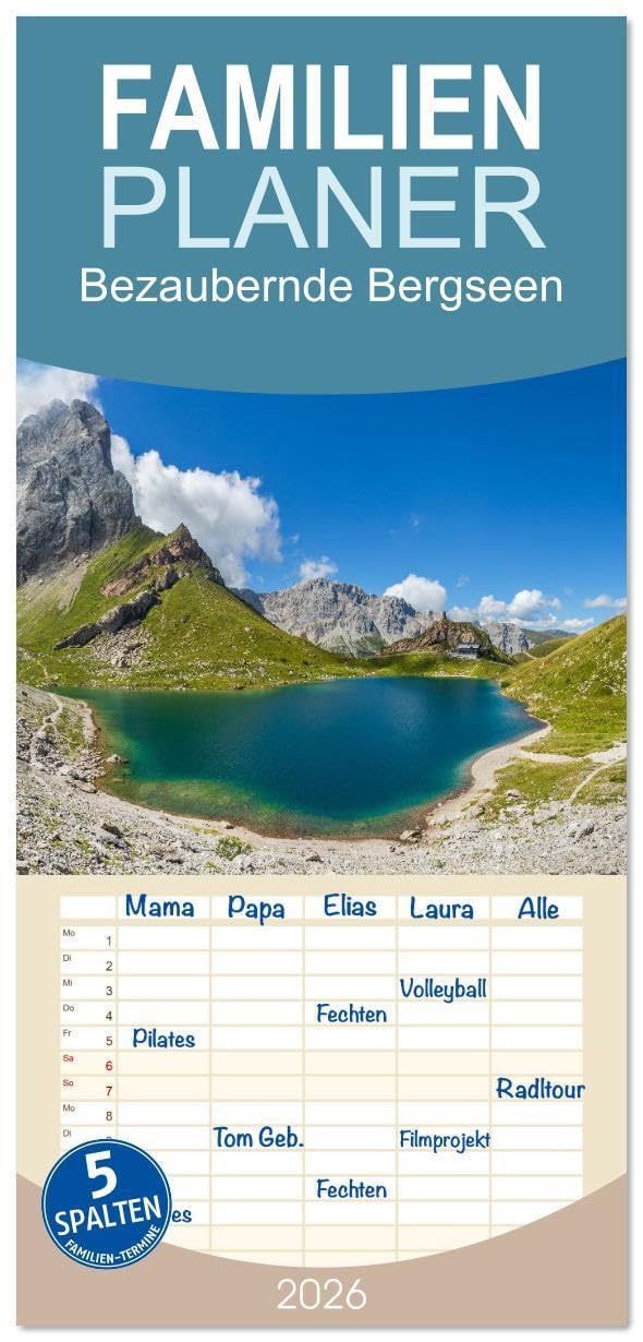 Familienplaner 2026 - Bezaubernde Bergseen mit 5 Spalten (Wandkalender, 21 x 45 cm) CALVENDO: Bergseen in ihrer schönsten Pracht (CALVENDO Natur) Leisure, Home & Garden