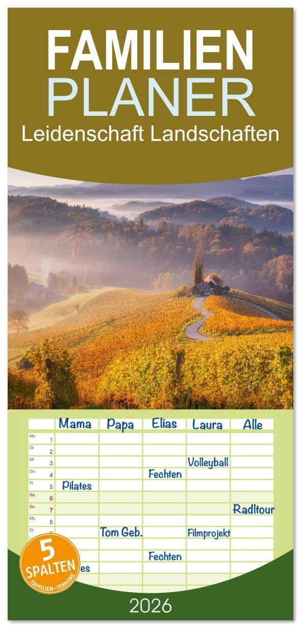 Familienplaner 2026 - Leidenschaft Landschaften mit 5 Spalten (Wandkalender, 21 x 45 cm) CALVENDO: Traumhaft schöne Landschaften in ihrer vollsten Pracht (CALVENDO Natur) Leisure, Home & Garden