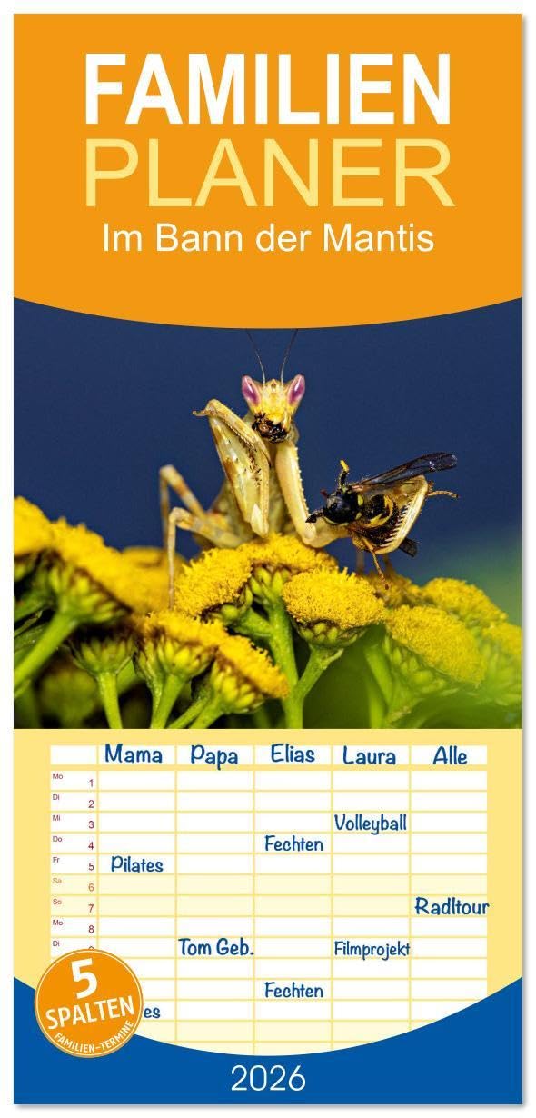 Familienplaner 2026 - Im Bann der Mantis mit 5 Spalten (Wandkalender, 21 x 45 cm) CALVENDO: Die fanszinierende Welt der Gottesanbeterinnen (CALVENDO Tiere) Natural Sciences