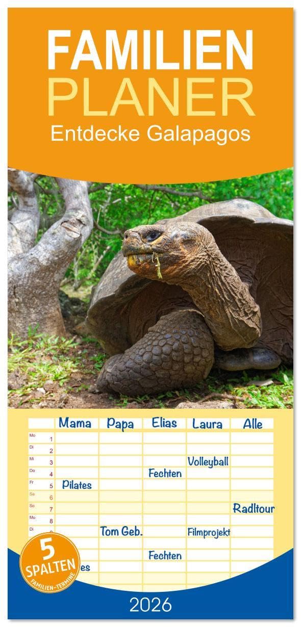 Familienplaner 2026 - Entdecke Galapagos mit 5 Spalten (Wandkalender, 21 x 45 cm) CALVENDO: Die Einzigartigkeit von Galapagos besteht in der Natur: ... eine eindrückliche Tierwelt. (CALVENDO Orte) Leisure, Home & Garden