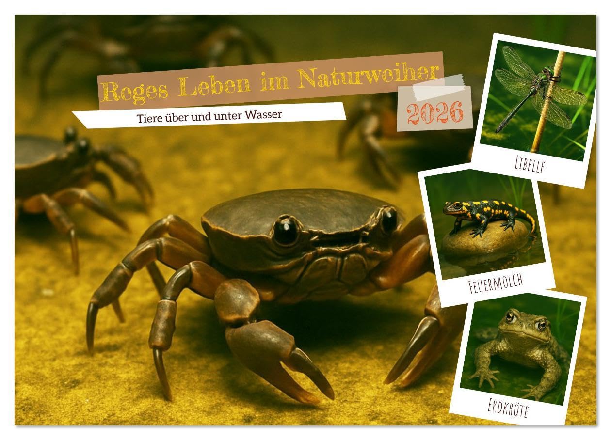 Reges Leben im Naturweiher - Tiere über und unter Wasser (Wandkalender 2026 DIN A3 quer), CALVENDO Monatskalender: Eine lebendige Vielfalt in natürlichen Gewässern (CALVENDO Natur) Living & Furnishing
