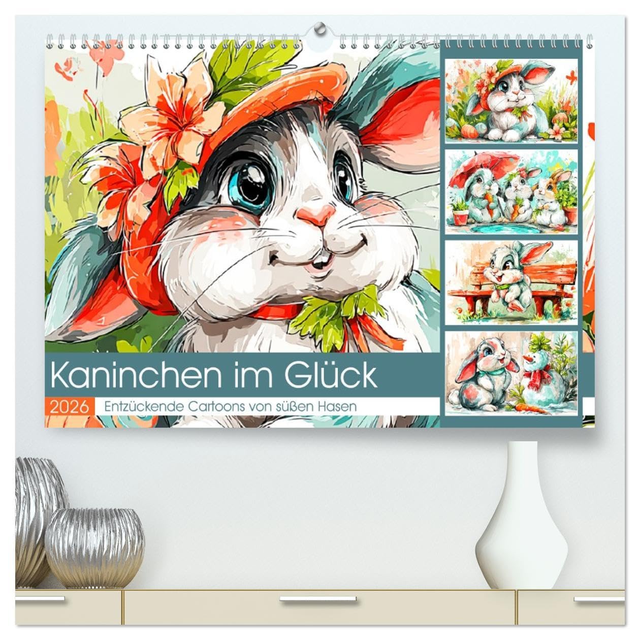Kaninchen im Glück. Entzückende Cartoons von süßen Hasen (hochwertiger Premium Wandkalender 2026 DIN A2 quer), Kunstdruck in Hochglanz: Zauberhafte Langohren für das ganze Jahr! (CALVENDO Tiere) Cartoons
