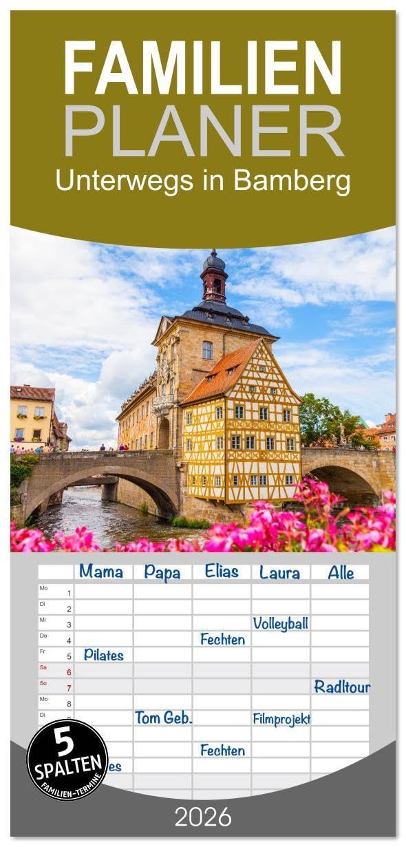 Familienplaner 2026 - Unterwegs in Bamberg mit 5 Spalten (Wandkalender, 21 x 45 cm) CALVENDO: Fotoaufnahmen der Altstadt von Bamberg in Oberfranken (CALVENDO Orte) Photography