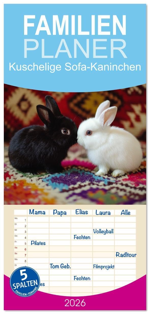 Familienplaner 2026 - Kuschelige Sofa-Kaninchen mit 5 Spalten (Wandkalender, 21 x 45 cm) CALVENDO: Ein gemütlicher Kalender mit Hauskaninchen, die ... und das Sofa erobern (CALVENDO Tiere) Social Sciences