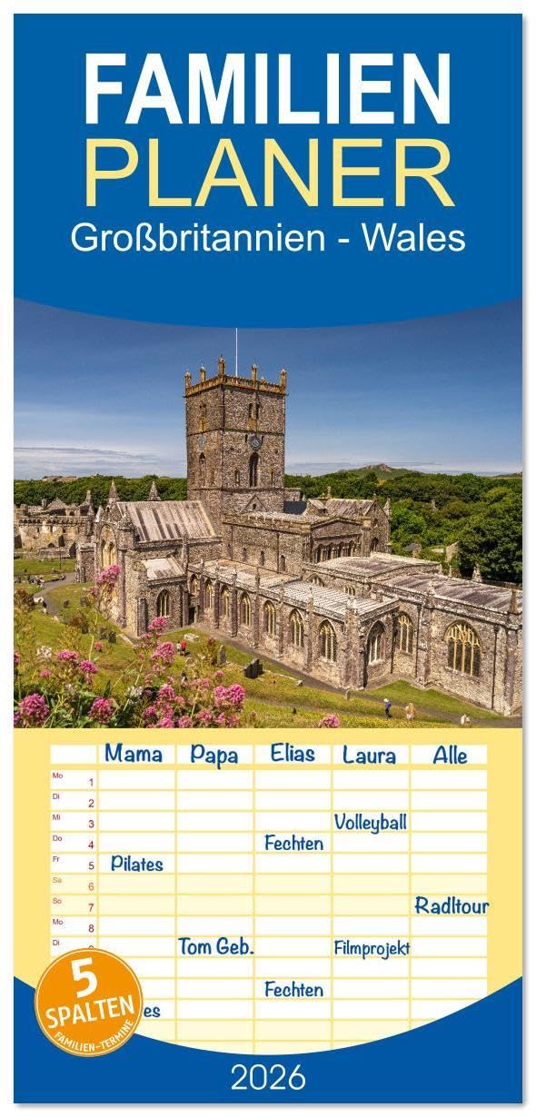 Familienplaner 2026 - Großbritannien - Wales mit 5 Spalten (Wandkalender, 21 x 45 cm) CALVENDO: 12 Monate mit einigen der schönsten Höhepunkte im sehenswerten Land Wales. (CALVENDO Orte) Leisure, Home & Garden