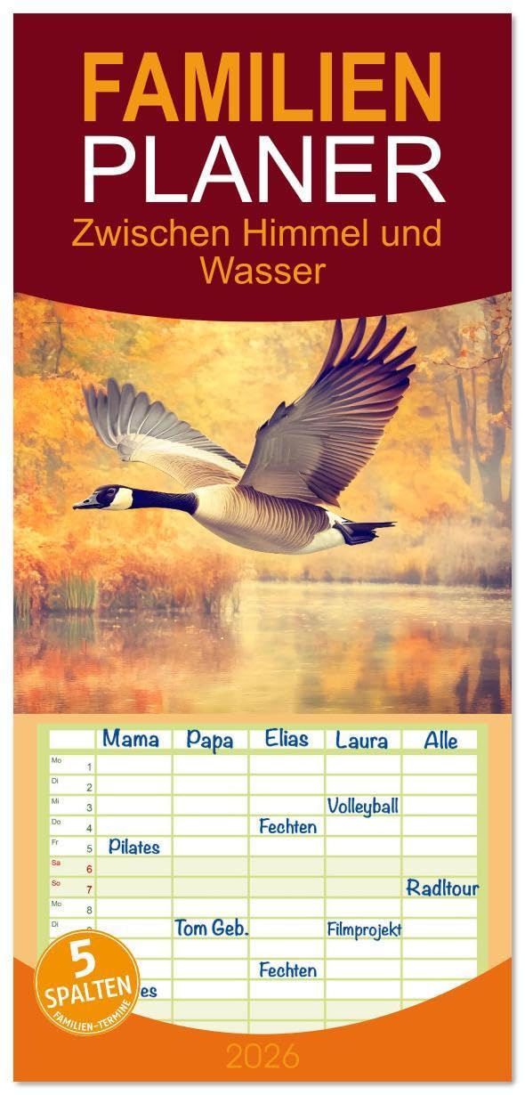 Familienplaner 2026 - Zwischen Himmel und Wasser mit 5 Spalten (Wandkalender, 21 x 45 cm) CALVENDO: Vögel im Fluss des Lebens (CALVENDO Tiere) Business & Technology