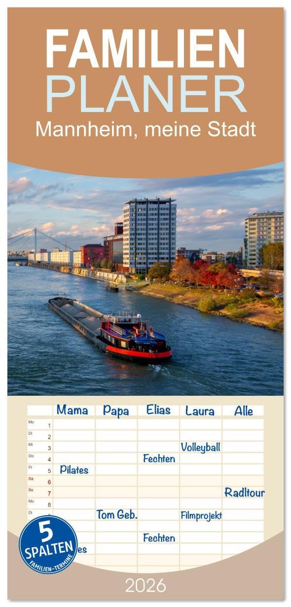 Familienplaner 2026 - Mannheim, meine Stadt mit 5 Spalten (Wandkalender, 21 x 45 cm) CALVENDO: 12 schöne Motive aus der Quadratestadt. (CALVENDO Orte) Leisure, Home & Garden