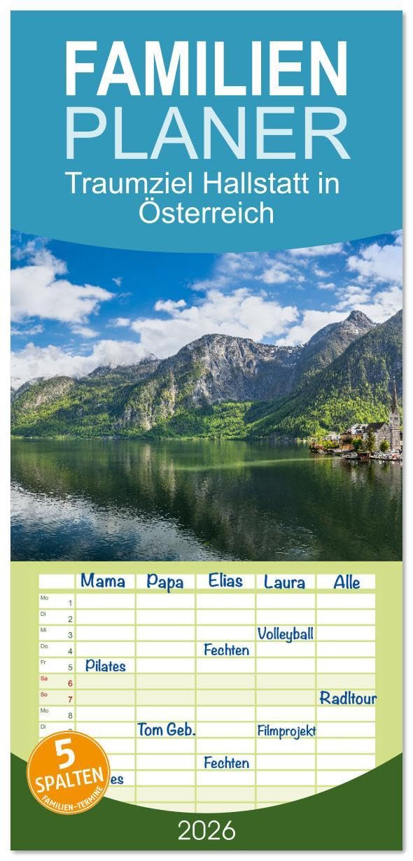 Familienplaner 2026 - Traumziel Hallstatt in Österreich mit 5 Spalten (Wandkalender, 21 x 45 cm) CALVENDO: Der Hallstätter See mit einer malerischen Bergkulisse (CALVENDO Orte) Photography