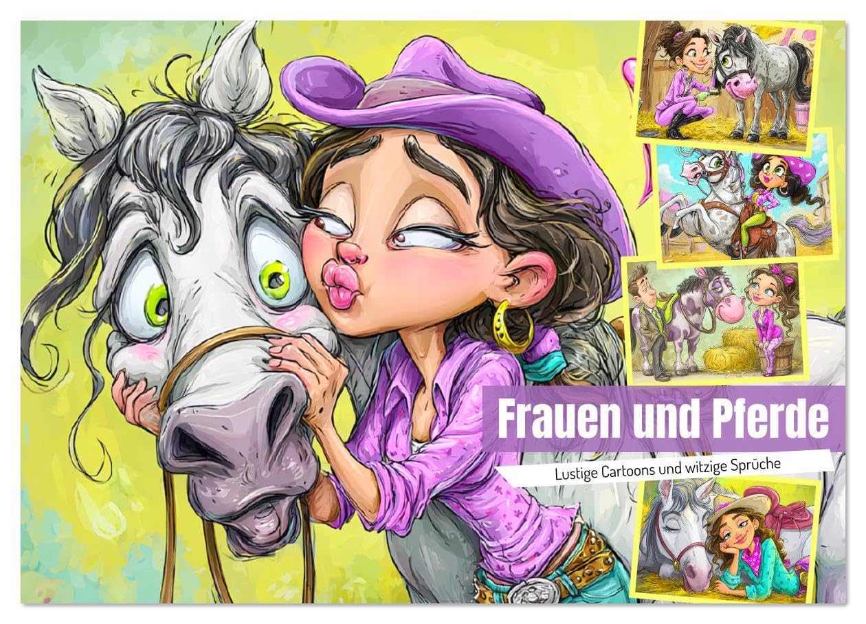 Frauen und Pferde. Lustige Cartoons und witzige Sprüche (Wandkalender 2026 DIN A3 quer), CALVENDO Monatskalender: Ein spaßiger Cartoonkalender mit Momenten aus dem Stall-Alltag (CALVENDO Spass) Cartoons
