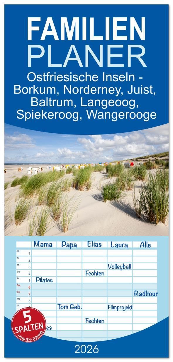 Familienplaner 2026 - Ostfriesische Inseln - Borkum, Norderney, Juist, Baltrum, Langeoog, Spiekeroog, Wangerooge mit 5 Spalten (Wandkalender, 21 x 45 ... unterschiedliche Geschichten (CALVENDO Orte) Leisure, Home & Garden