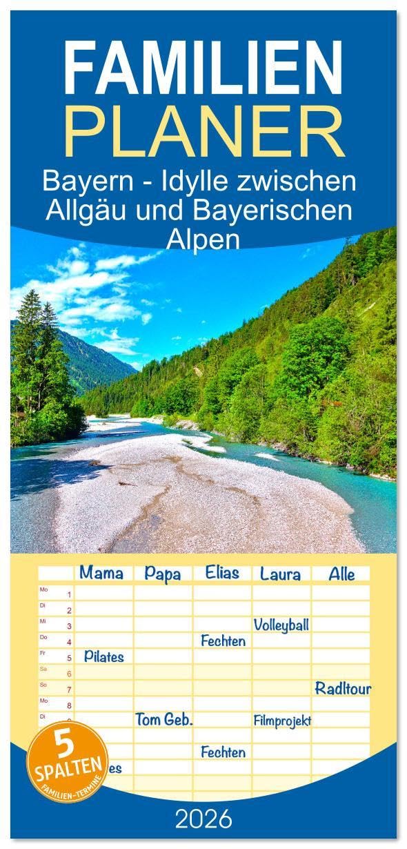 Familienplaner 2026 - Bayern - Idylle zwischen Allgäu und Bayerischen Alpen mit 5 Spalten (Wandkalender, 21 x 45 cm) CALVENDO: Impressionen aus Bayerns Alpenvorland (CALVENDO Natur) Film, Art & Culture