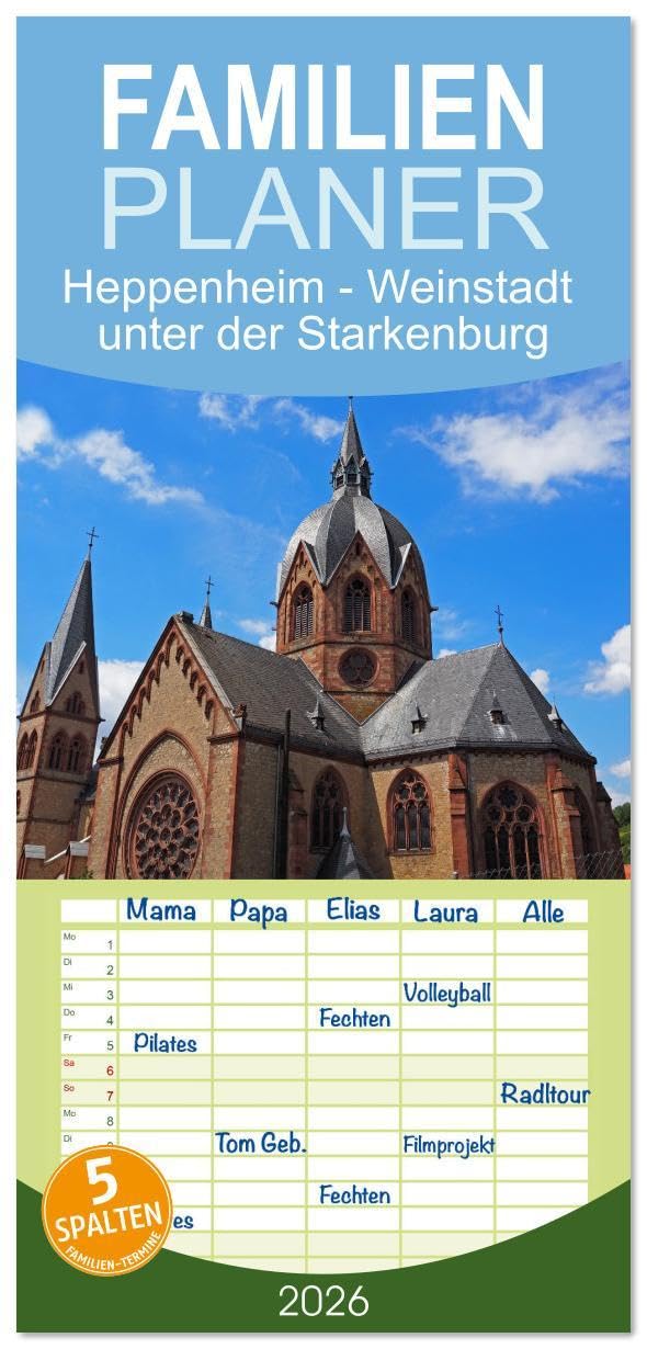 Familienplaner 2026 - Heppenheim - Weinstadt unter der Starkenburg mit 5 Spalten (Wandkalender, 21 x 45 cm) CALVENDO: In der sehenswerten kleinen ... und die Herstellung von Wein. (CALVENDO Orte) Leisure, Home & Garden