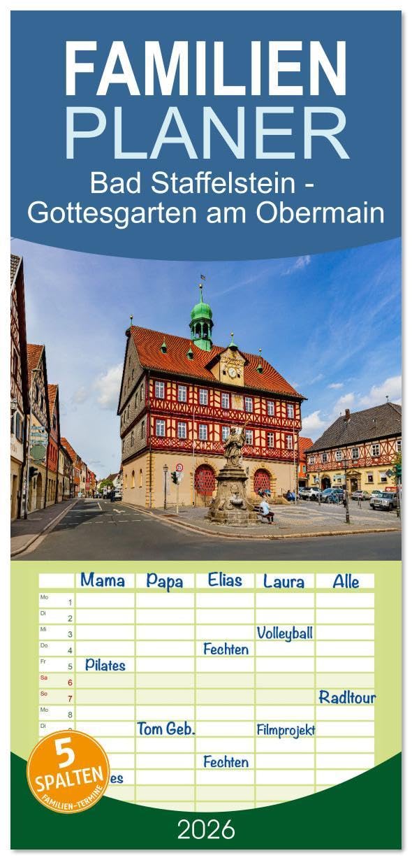 Familienplaner 2026 - Bad Staffelstein - Gottesgarten am Obermain mit 5 Spalten (Wandkalender, 21 x 45 cm) CALVENDO: Der Gottesgarten an der Bayerischen Porzellanstraße (CALVENDO Orte) Leisure, Home & Garden