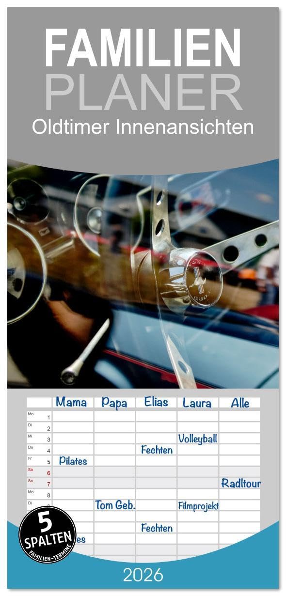Familienplaner 2026 - Oldtimer Innenansichten mit 5 Spalten (Wandkalender, 21 x 45 cm) CALVENDO: zeitloser Charme klassischen Designs (CALVENDO Technologie) Photography