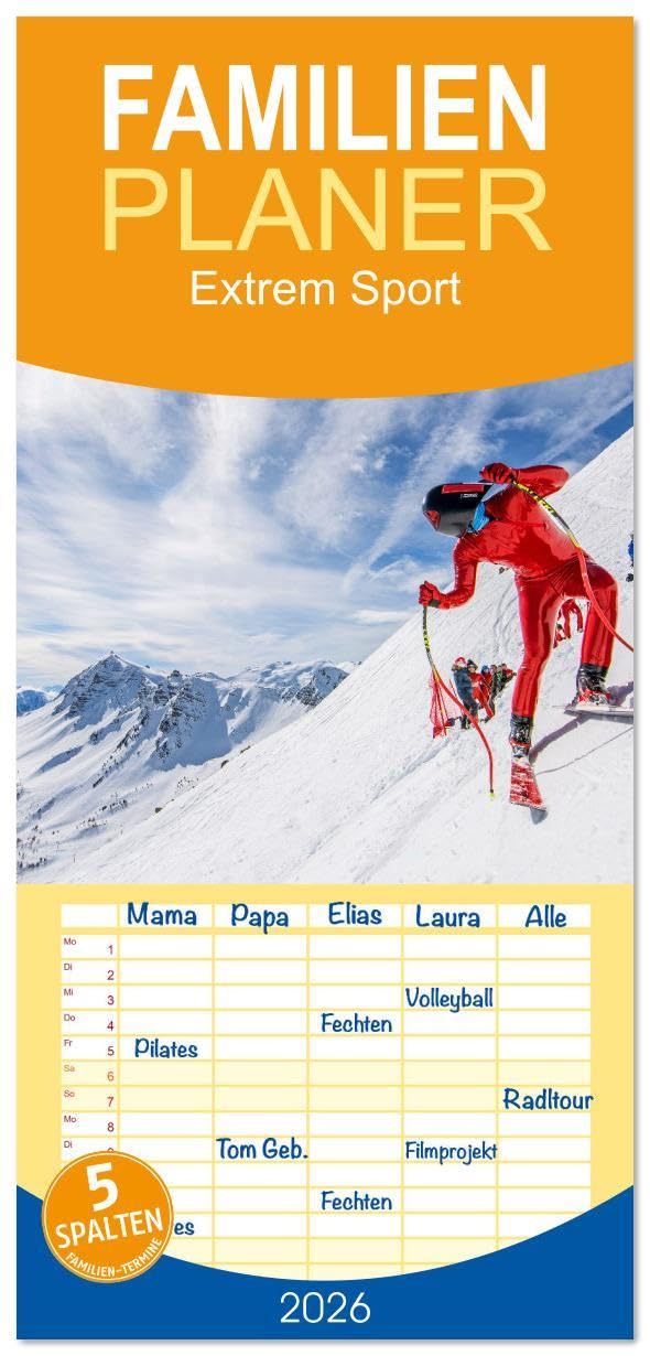 Familienplaner 2026 - Extrem Sport mit 5 Spalten (Wandkalender, 21 x 45 cm) CALVENDO: Beeindruckende extreme Sportarten mit Adrenalin in freier Natur (CALVENDO Sport) Living & Furnishing