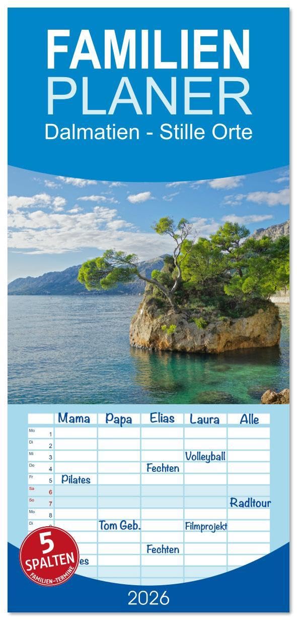 Familienplaner 2026 - Dalmatien - Stille Orte mit 5 Spalten (Wandkalender, 21 x 45 cm) CALVENDO: Stille Orte abseits der Besucherströme in Dalmatien (CALVENDO Orte) Leisure, Home & Garden