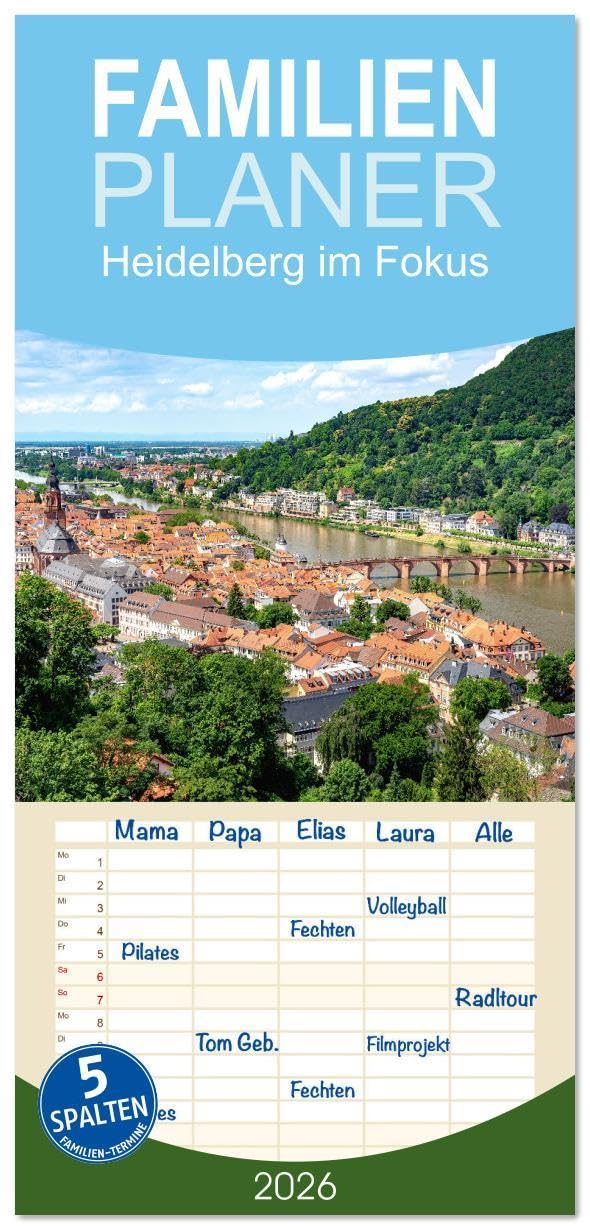 Familienplaner 2026 - Heidelberg im Fokus mit 5 Spalten (Wandkalender, 21 x 45 cm) CALVENDO: Holen Sie sich für das ganze Jahr Erinnerungen an die Stadt Heidelberg nach Hause. (CALVENDO Orte) Leisure, Home & Garden