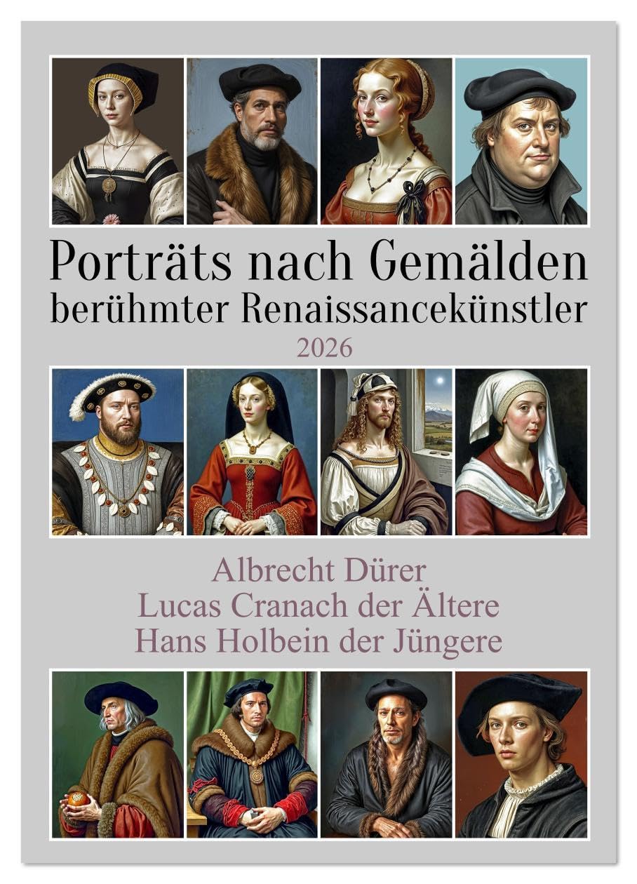 Porträts nach Gemälden berühmter Renaissancekünstler (Wandkalender 2026 DIN A4 hoch), CALVENDO Monatskalender: Bildnisse historisch bedeutender ... und einfacher Menschen (CALVENDO Menschen) Film, Art & Culture