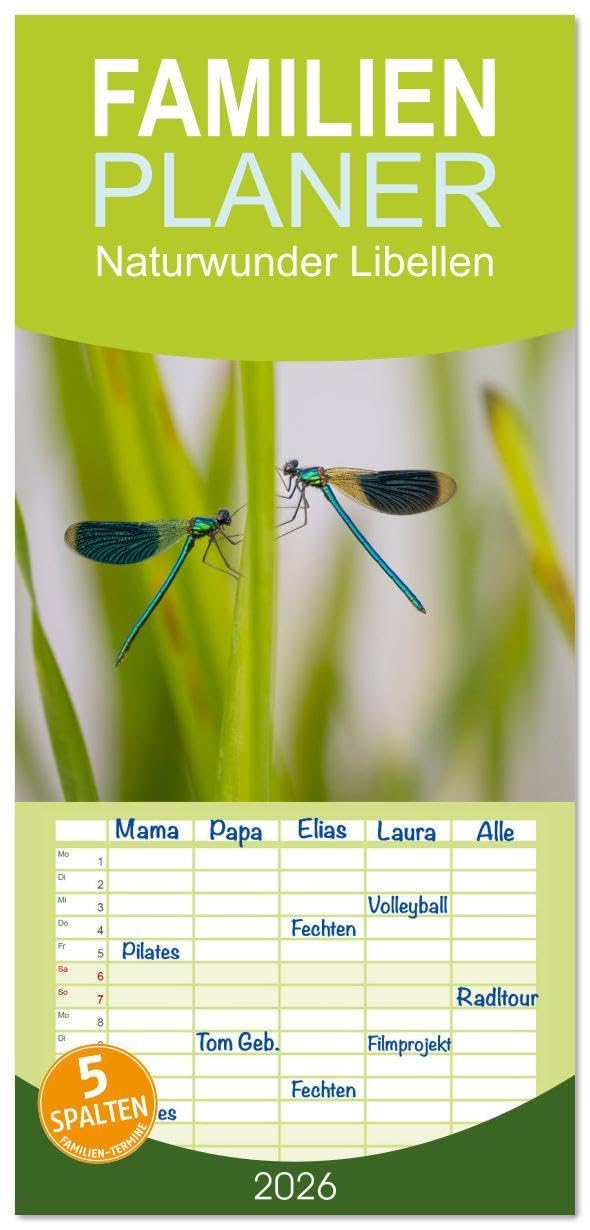 Familienplaner 2026 - Naturwunder Libellen mit 5 Spalten (Wandkalender, 21 x 45 cm) CALVENDO: Libellen aufgenommen in Habitat (CALVENDO Natur) Natural Sciences