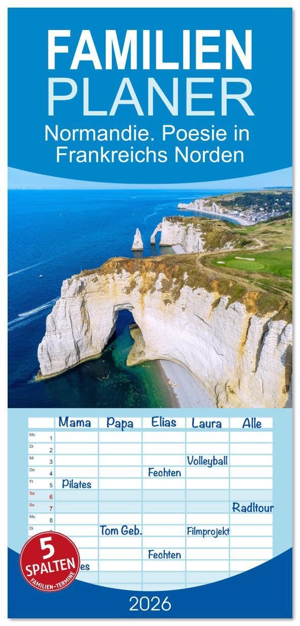 Familienplaner 2026 - Normandie. Poesie in Frankreichs Norden mit 5 Spalten (Wandkalender, 21 x 45 cm) CALVENDO: Fachwerkdörfer, Küstenlicht und ... Orte im französischen Norden (CALVENDO Orte) Photography